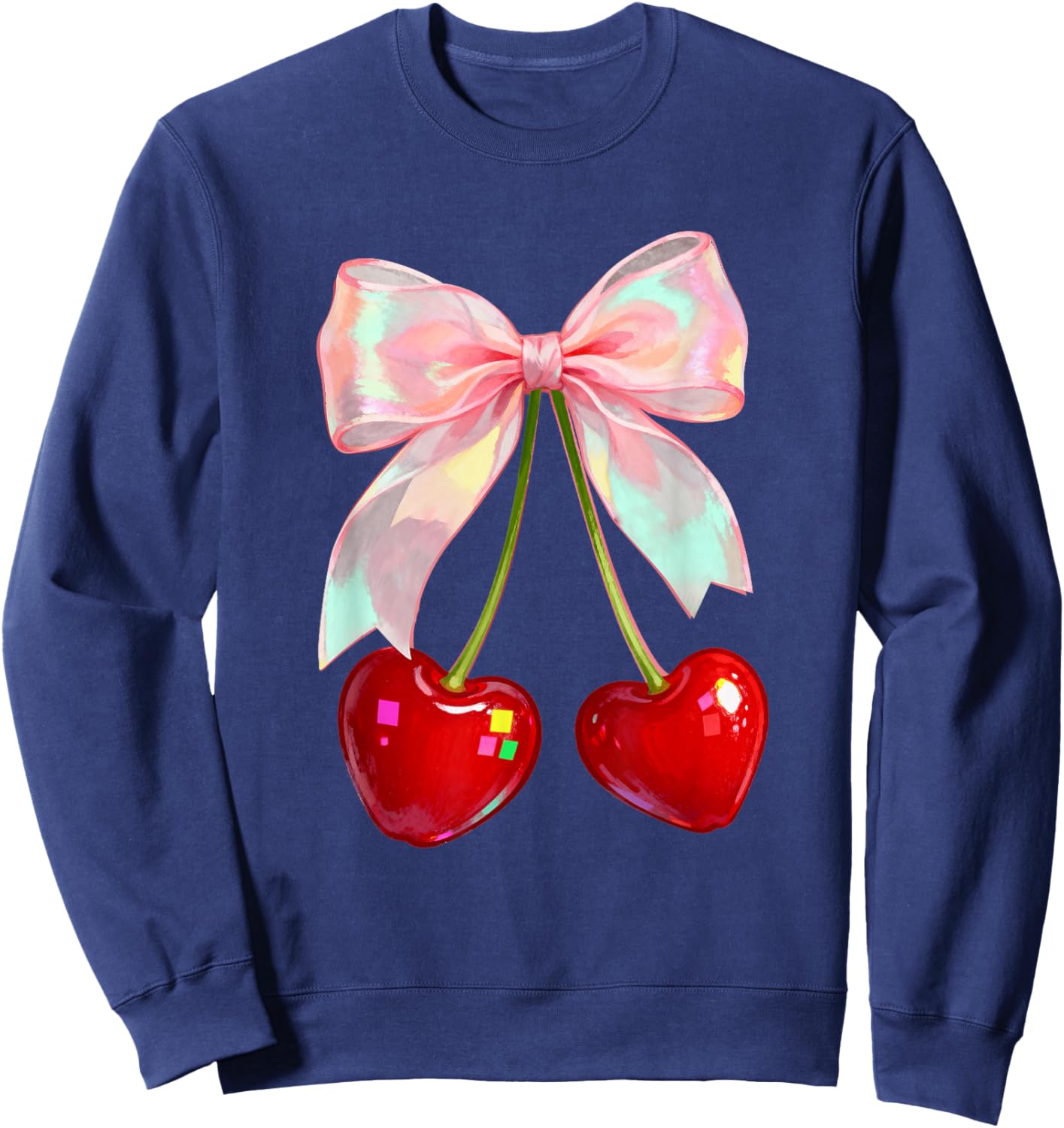 Coquette Bow Cherries Valentines Love Cherry Women Teen Girl Sweatshirt - Sweatshirt | Navy