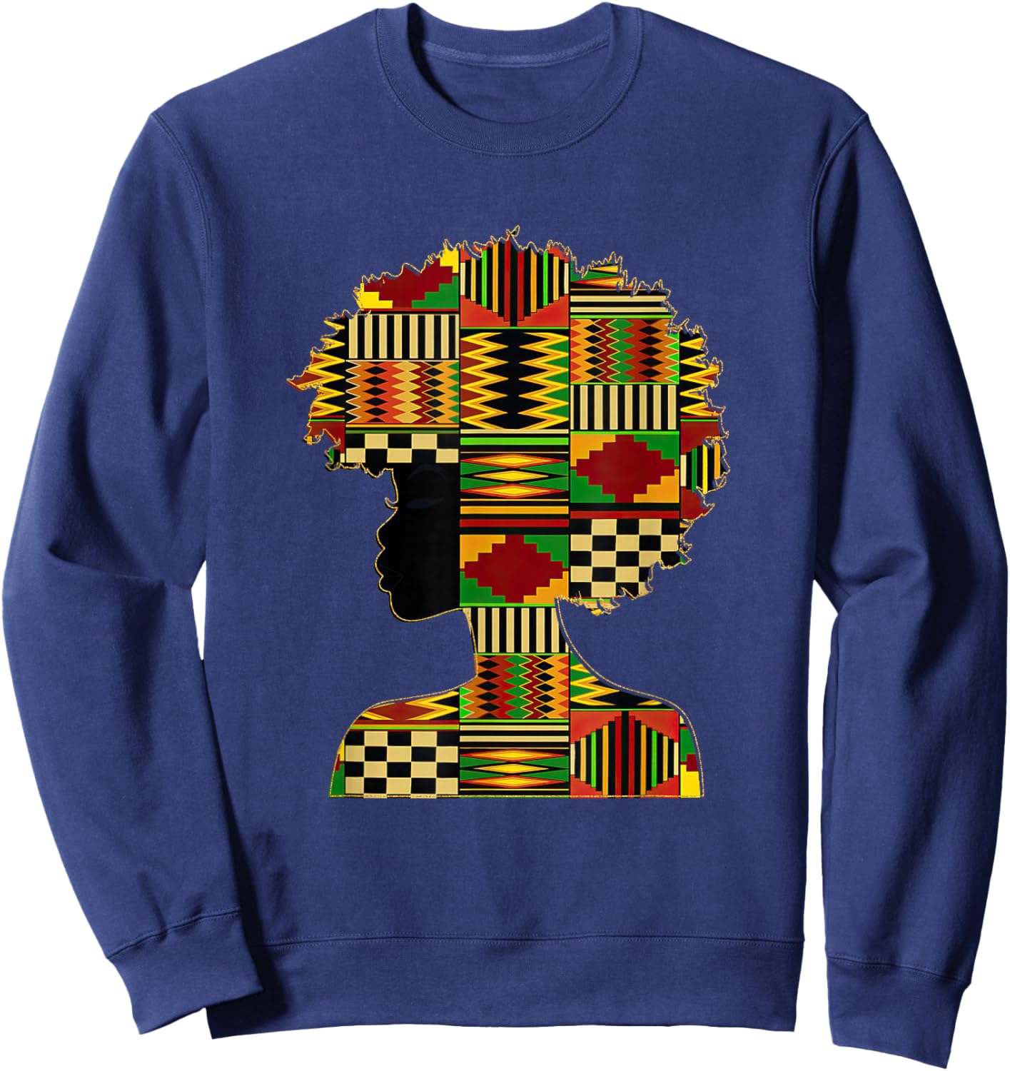 Black History Month Kente Afro Woman Girl African American Sweatshirt - Sweatshirt | Navy
