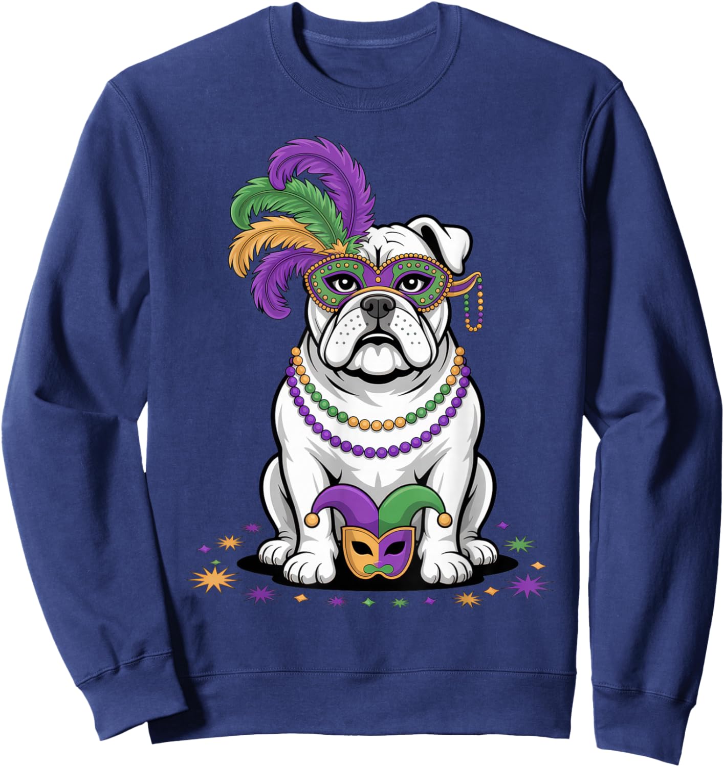 Mardi Gras Bulldog Costume Fun Party Vibes for Dog Lovers Sweatshirt - Sweatshirt | Navy