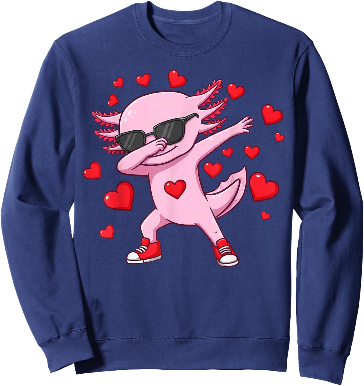 Dabbing Axolotl Heart Valentines Day as Girls Boys Kids Sweatshirt - Sweatshirt | Navy