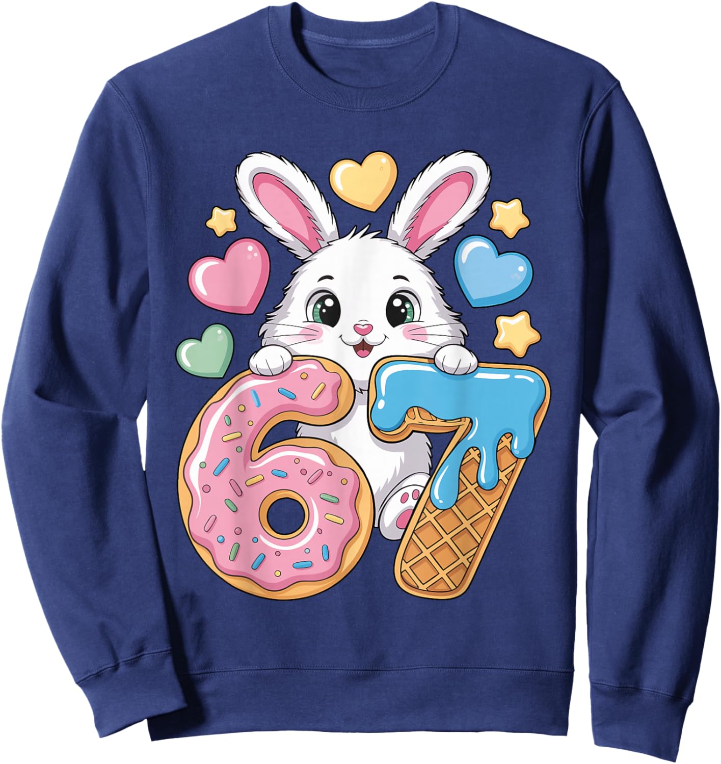 67 Bunny Ice Cream Drip Cool Meme 67 Funny Rabbit Six Seven Sweatshirt - Sweatshirt | Navy