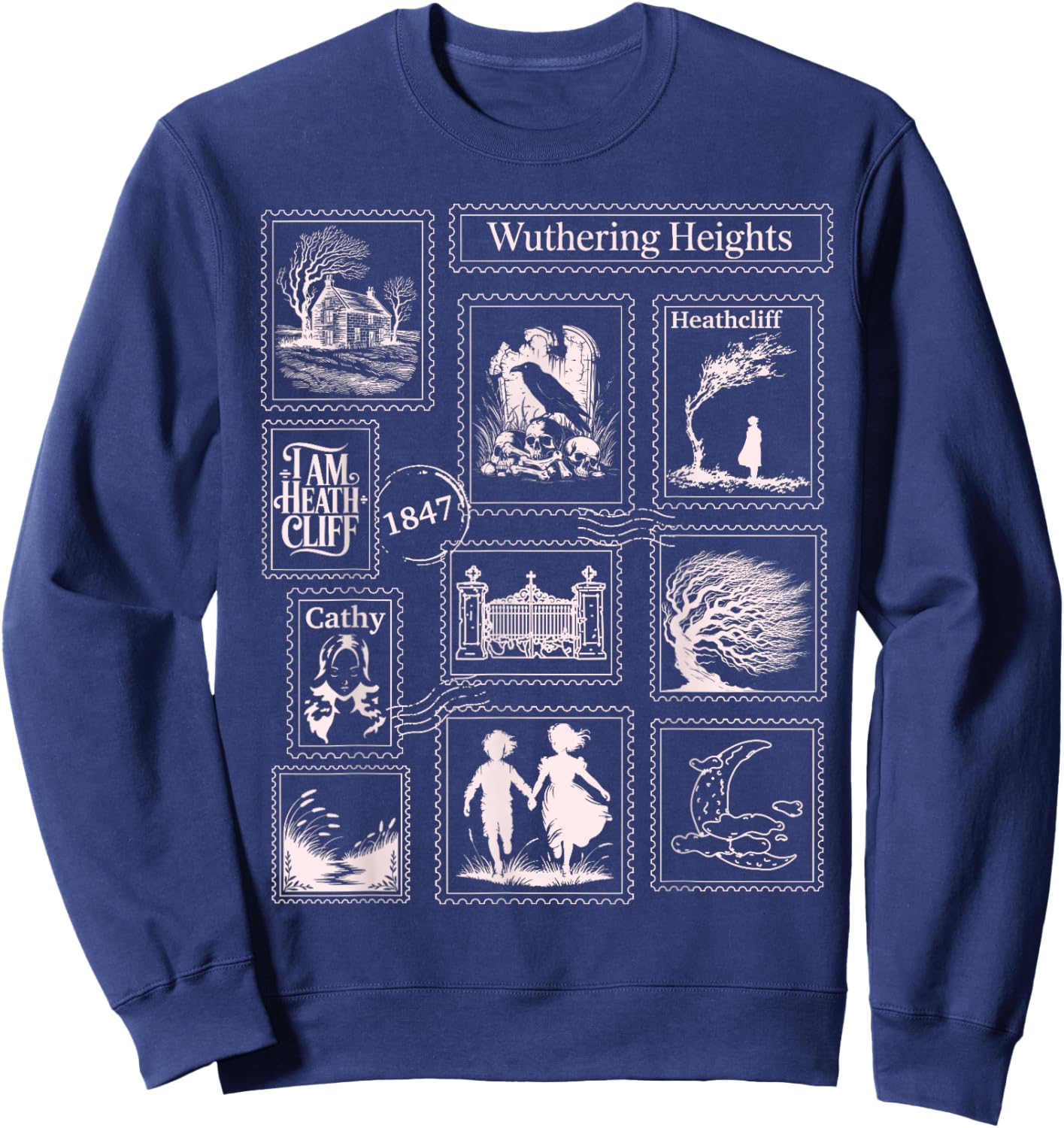 Wuthering Heights Gothic Book Lover Stamps Sweatshirt - Sweatshirt | Navy