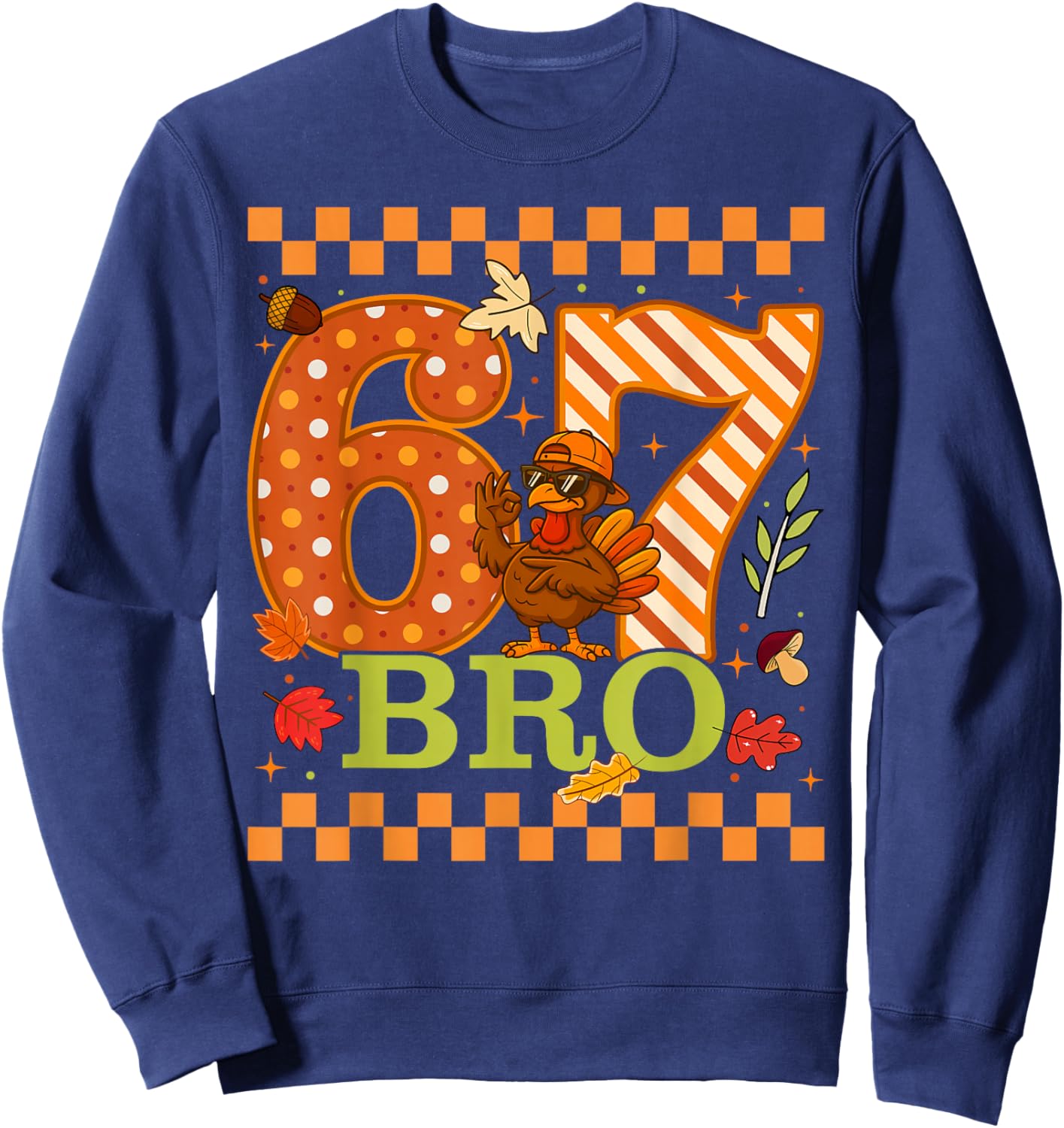 Six Seven Meme Turkey Bro Bruh 67 Thanksgiving Kids Boys Sweatshirt - Sweatshirt | Navy