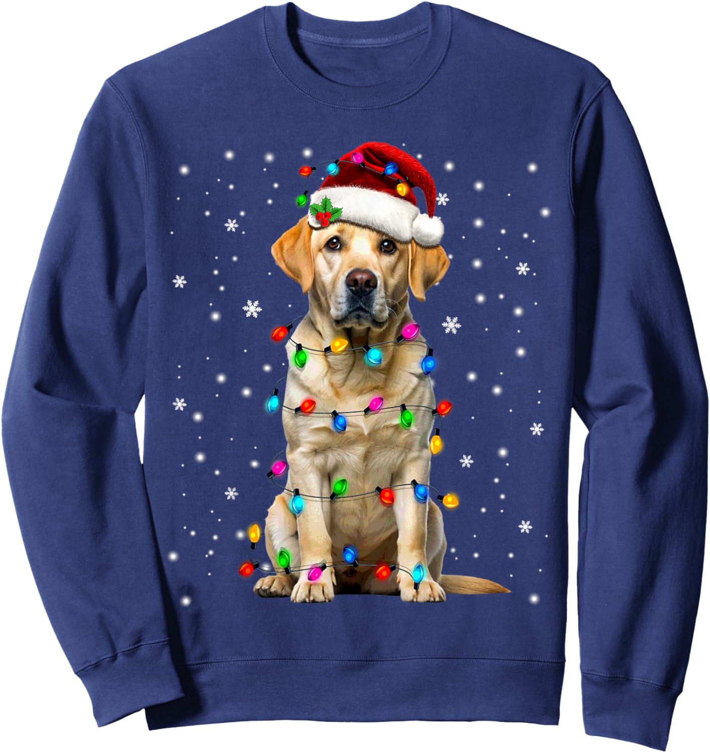 Yellow Labrador Retriever Christmas Tree Light Pajama Dog Sweatshirt - Sweatshirt | Navy