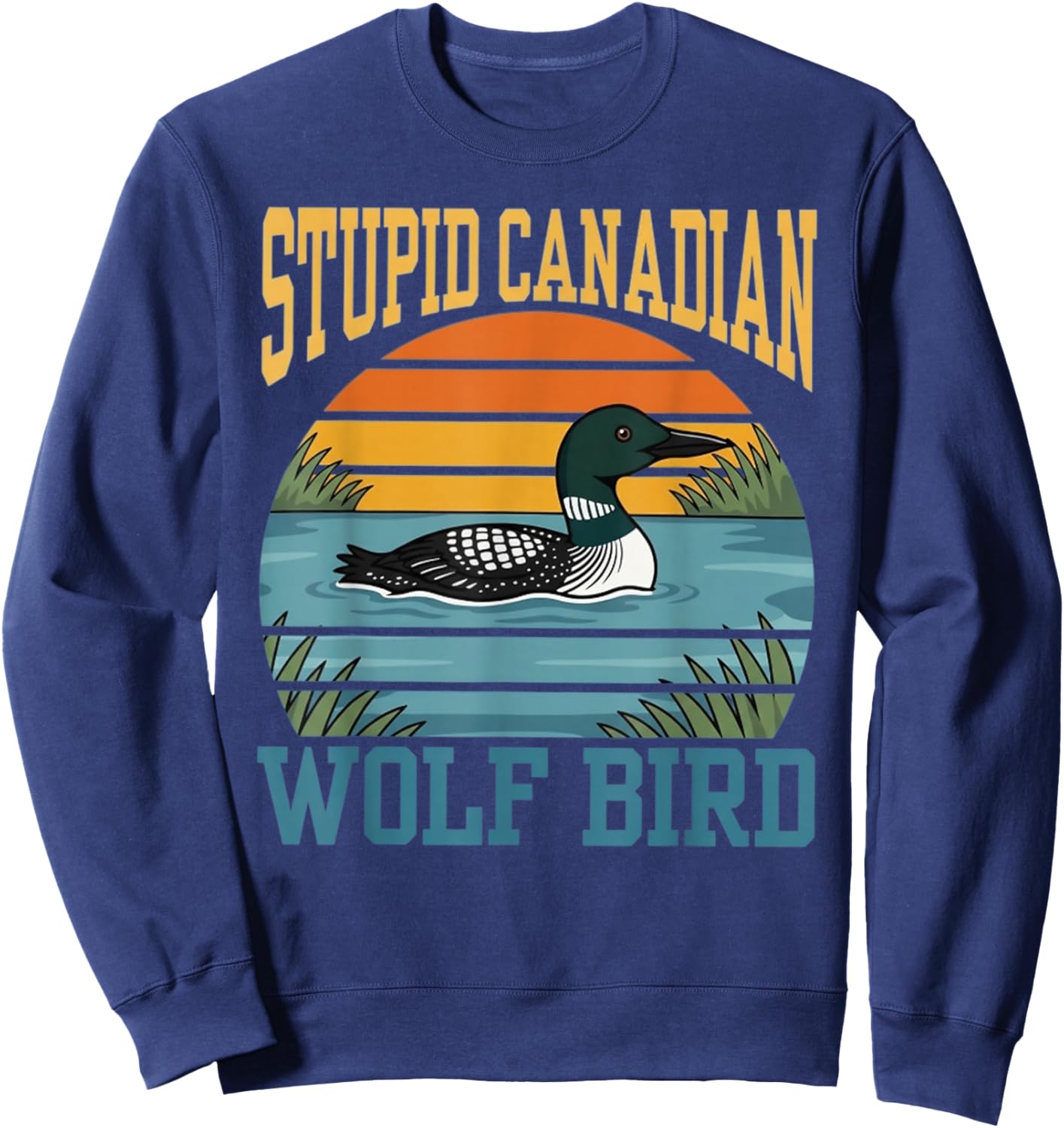 Stupid Canadian Wolf Bird Retro Sunset Sweatshirt - Sweatshirt | Navy