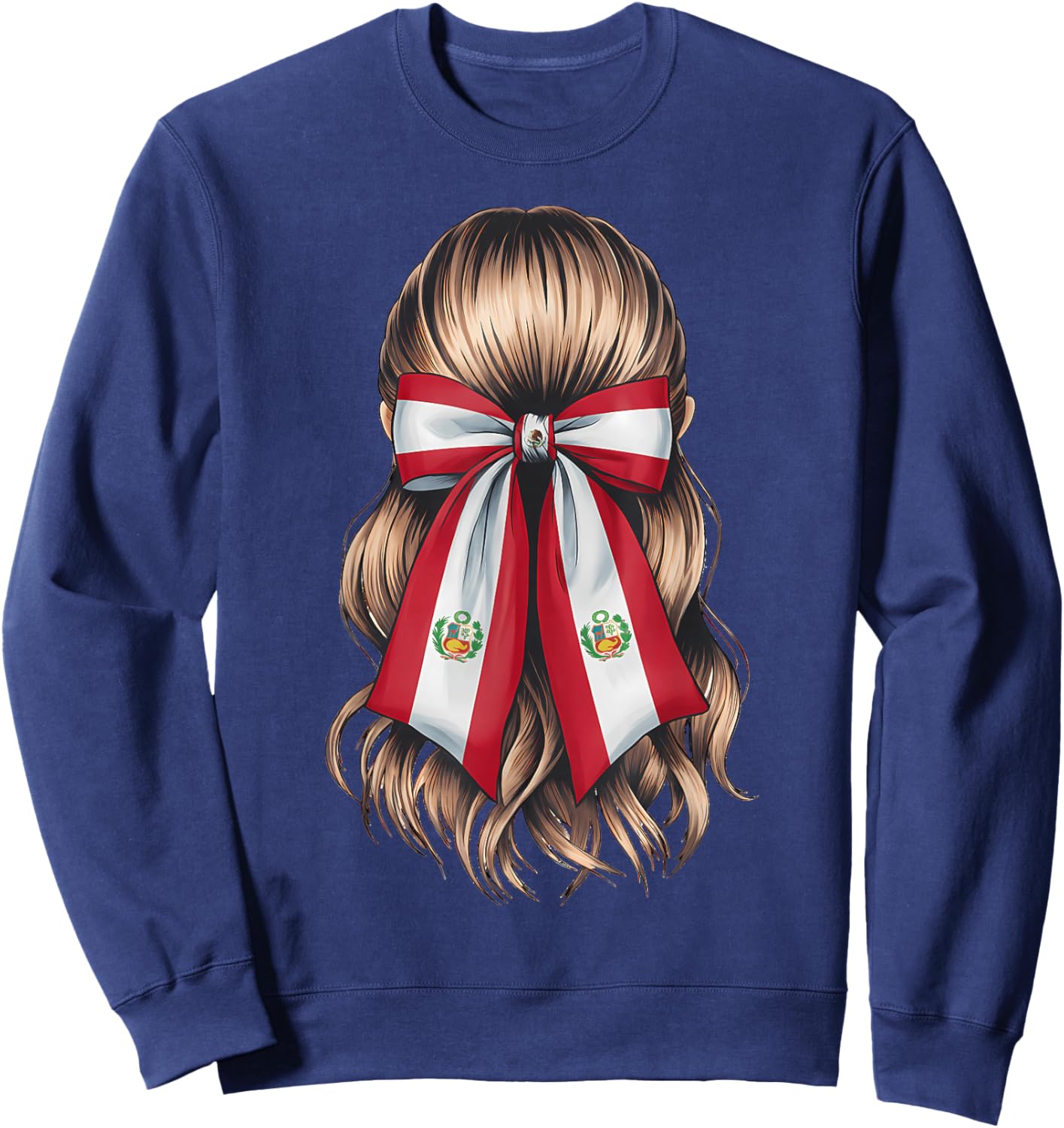 Peru Flag Coquette Bow Peruvian Flag Peruvian Pride Sweatshirt - Sweatshirt | Navy