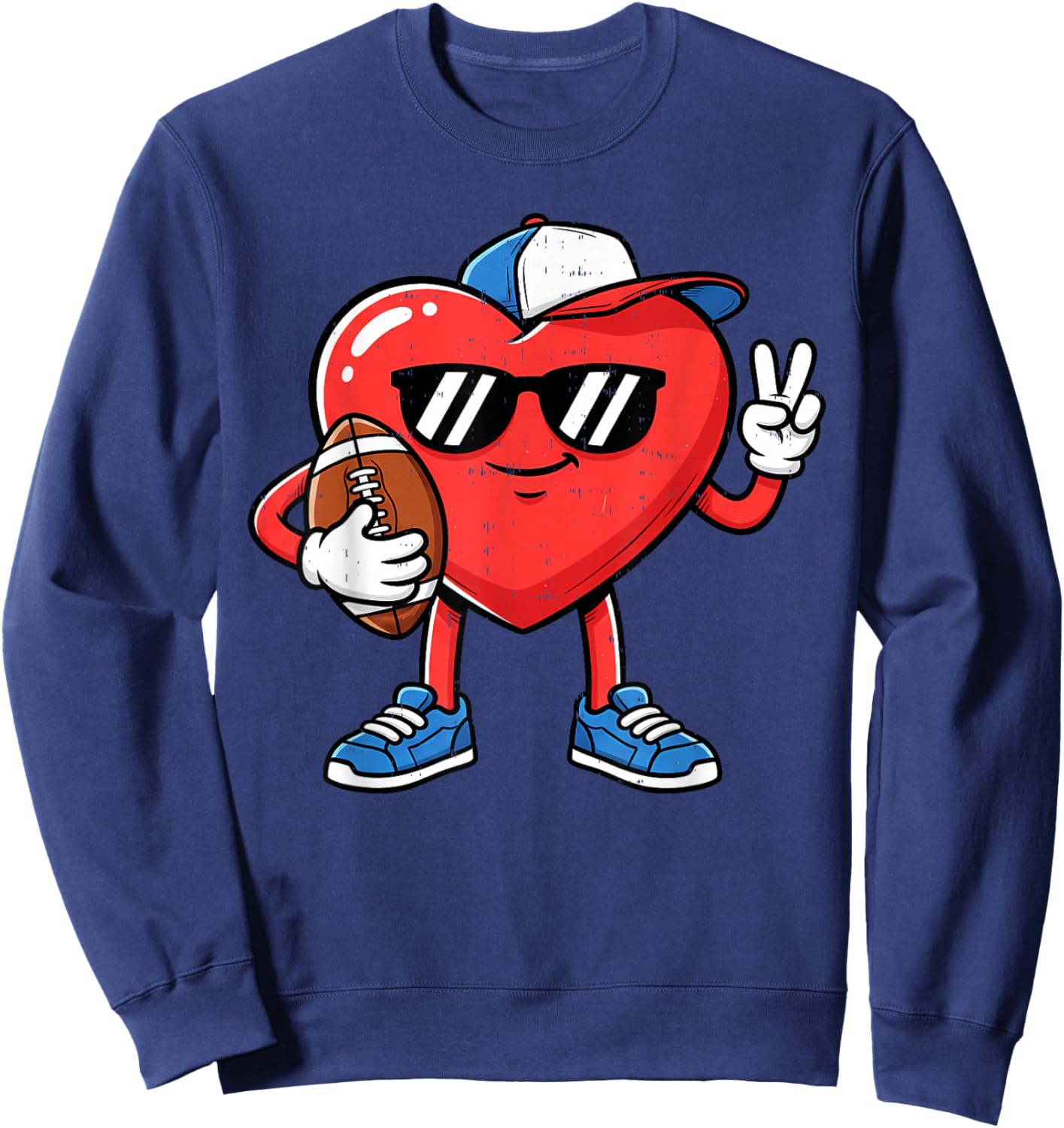 Heart Play Football Valentines Day for Teens Boys Girls Kids Sweatshirt - Sweatshirt | Navy