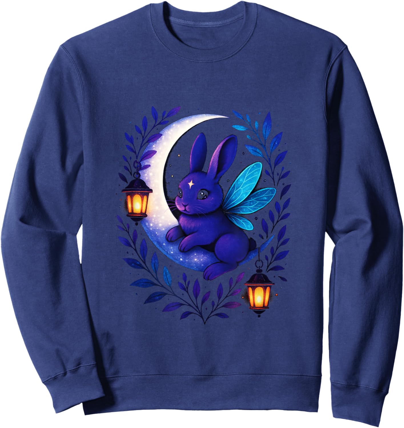 Mystic Bunny on Moon - Kawaii Pastel Goth Art Sweatshirt - Sweatshirt | Navy