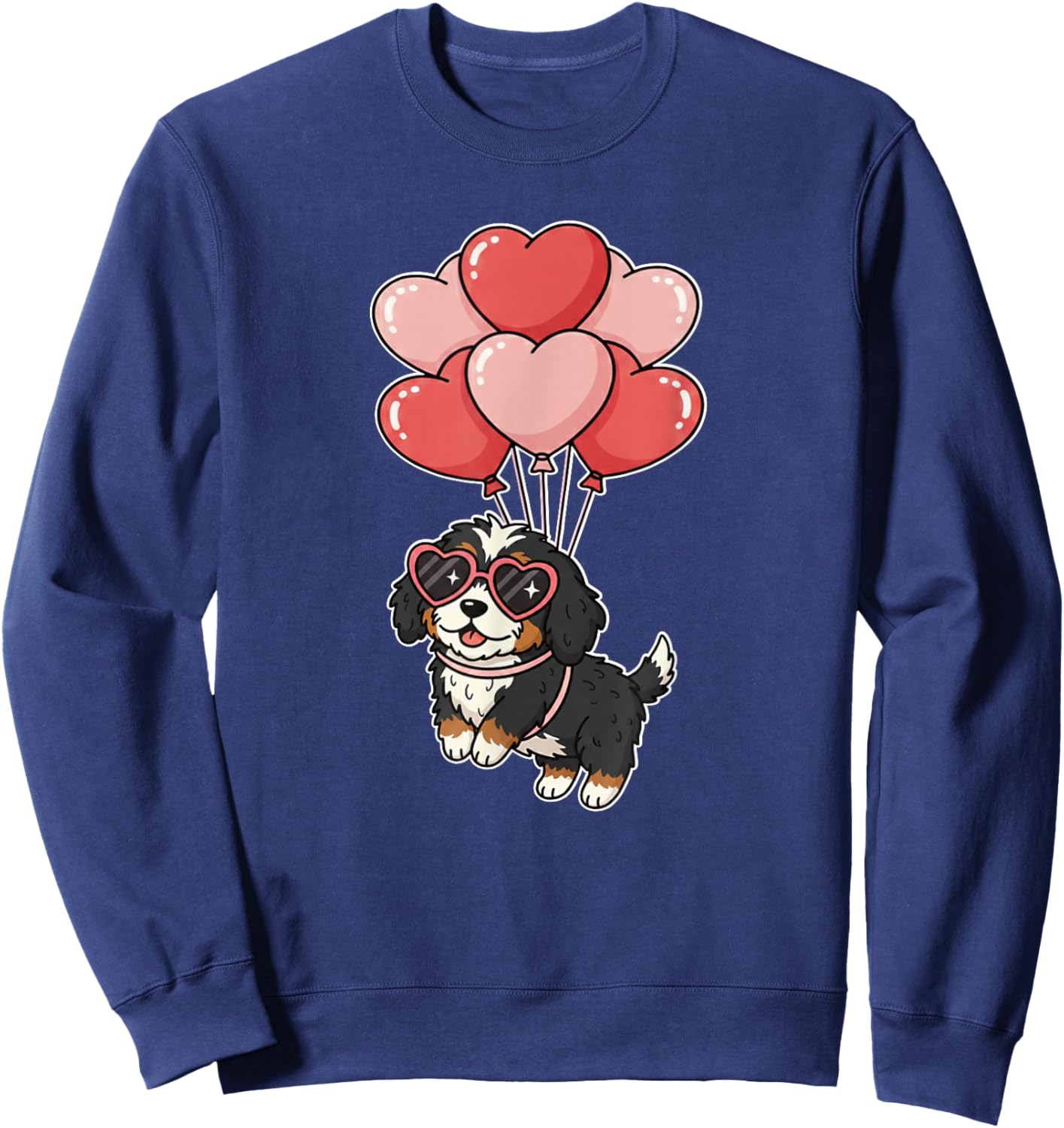 Cute Girls Valentines Day Heart Bernedoodle Dog Lover Sweatshirt - Sweatshirt | Navy