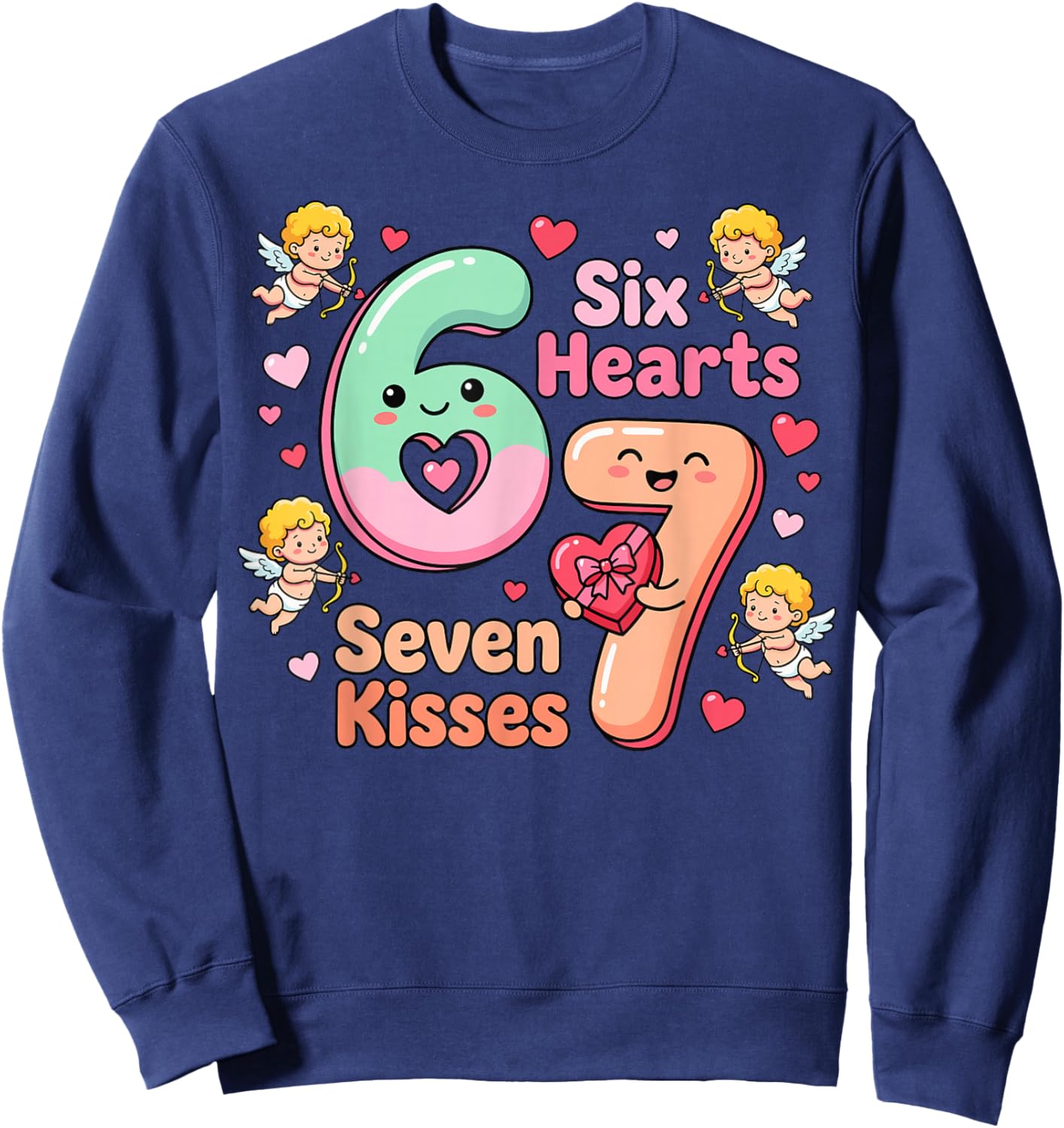 Six Hearts Seven Kisses Valentine's Day 67 Sweatshirt - Sweatshirt | Navy
