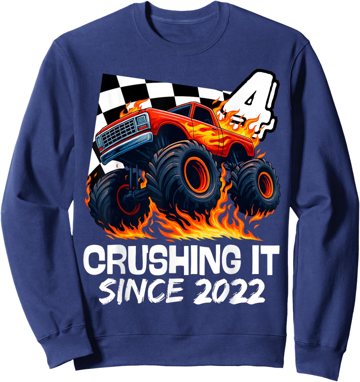 Birthday Monster Truck 4 Year Old Boys 4th Party Born 2022 Sweatshirt - Sweatshirt | Navy