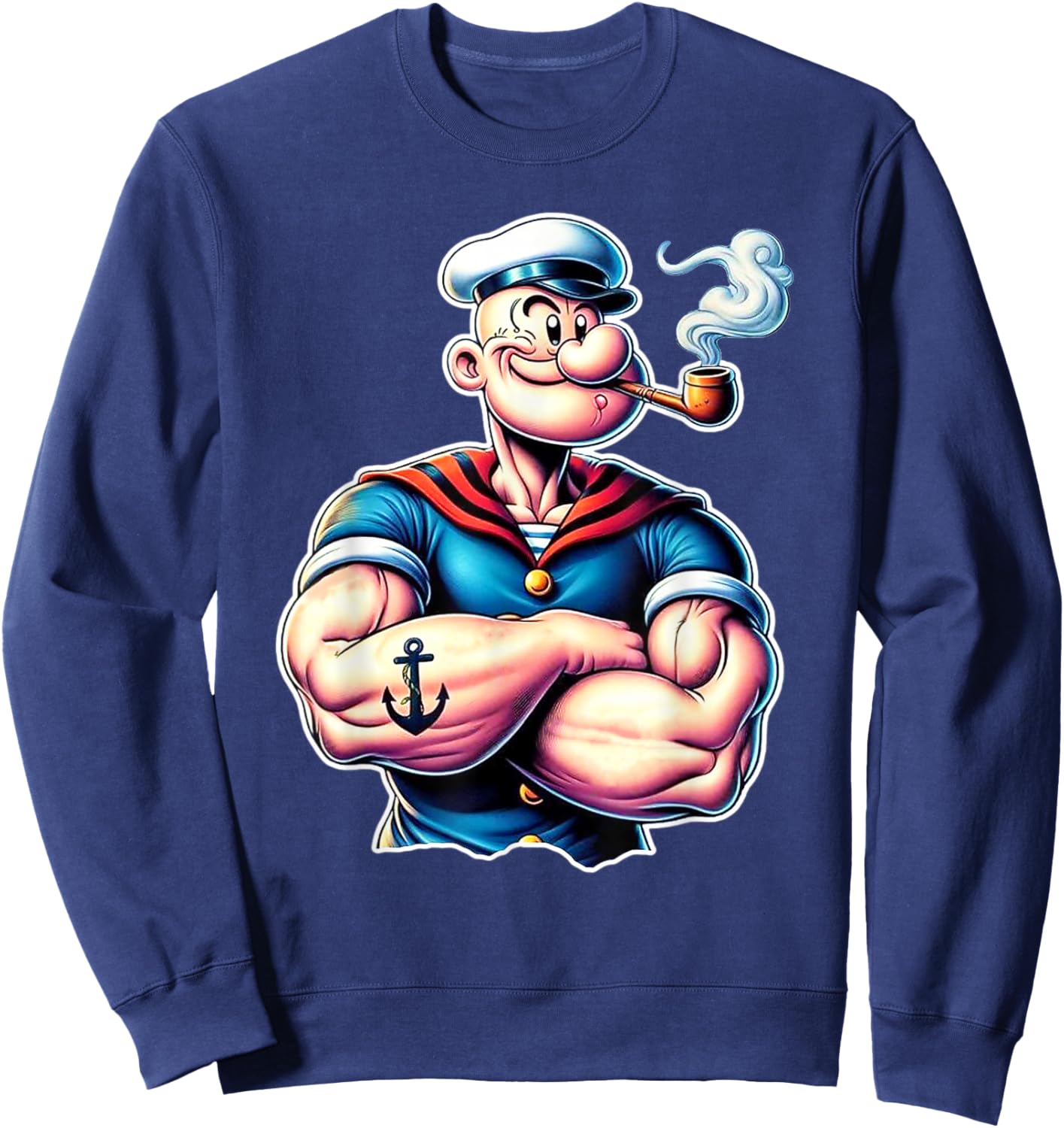Vintage Pop Eye Cartoon Muscular Tattoo Sweatshirt - Sweatshirt | Navy