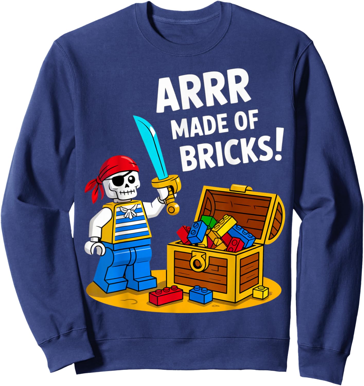 Halloween Bricks Pirate Skeleton Builder Blocks Building Toy Sweatshirt - Sweatshirt | Navy