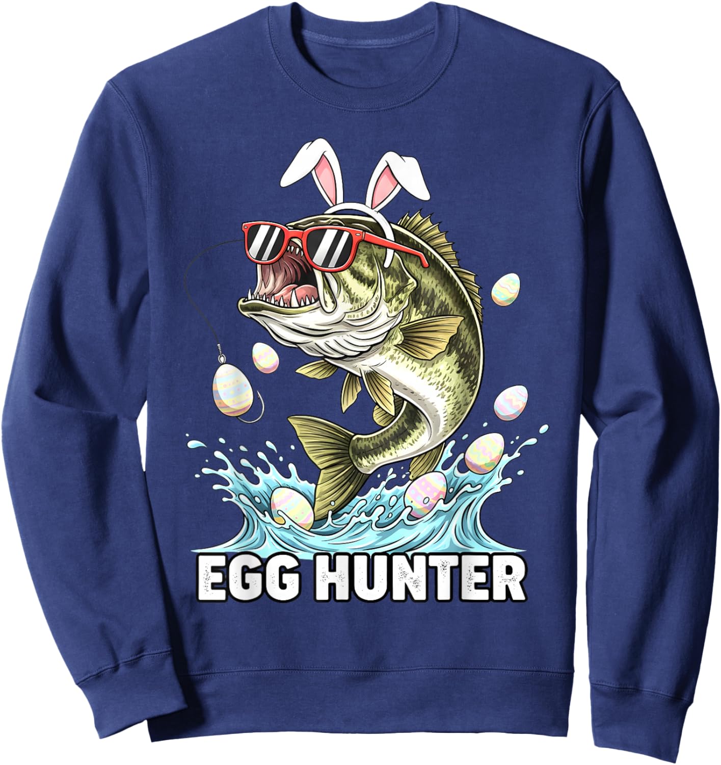 Egg Hunter Easter Funny Fishing Easter Bunny Ears Fisherman Sweatshirt - Sweatshirt | Navy