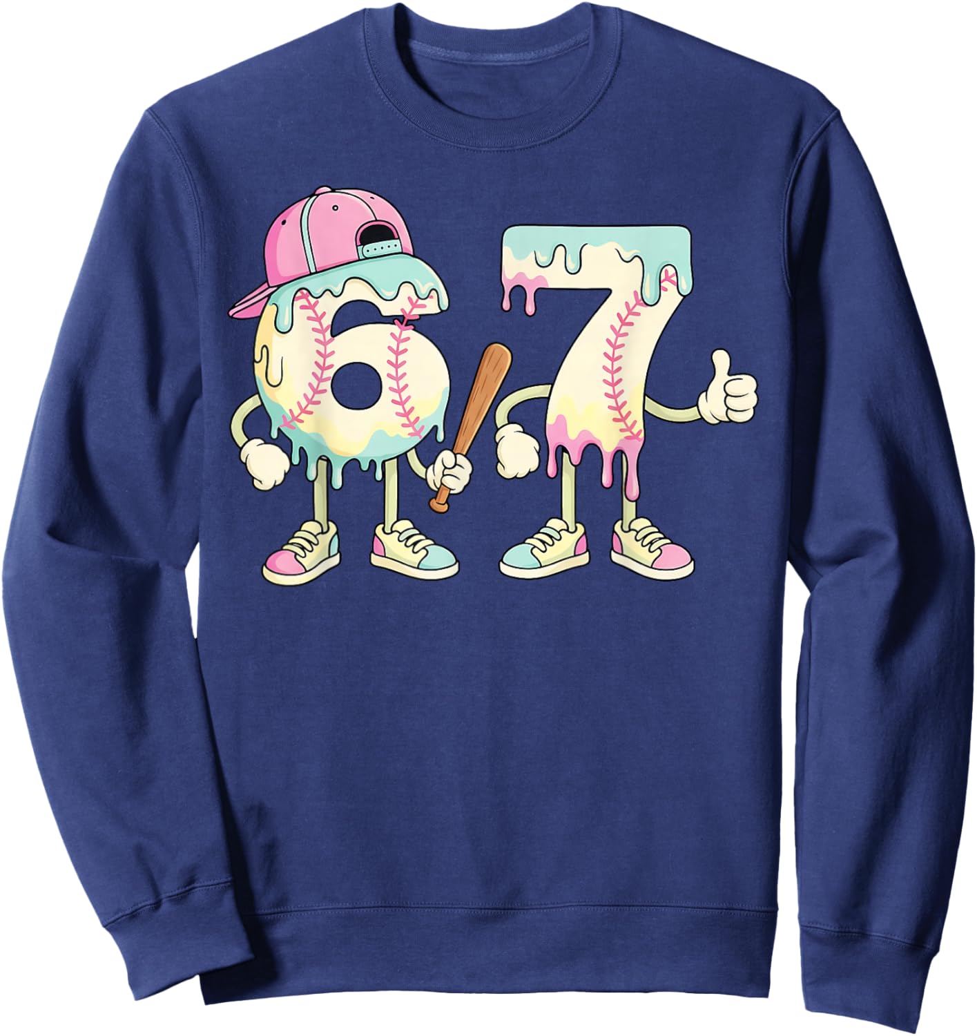 Funny Baseball 67 Dripping Six Seven Drip Meme Ice Cream Boy Sweatshirt - Sweatshirt | Navy