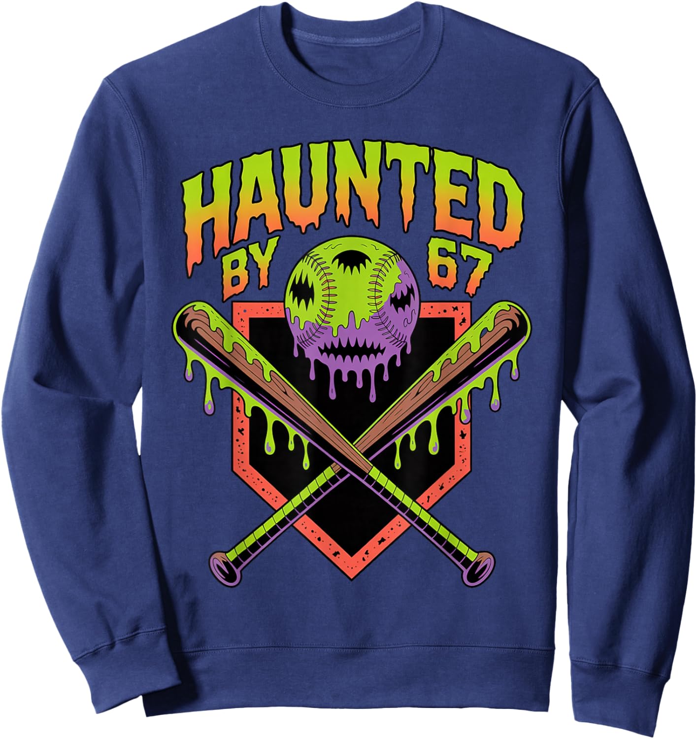 Funny Halloween Haunted by 67 Spooky Baseball Halloween Sweatshirt - Sweatshirt | Navy