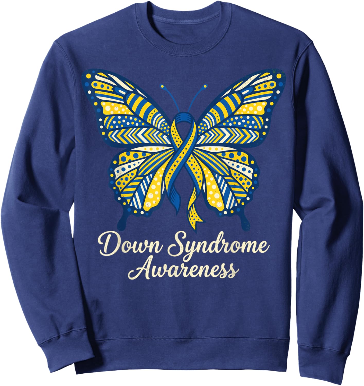 Down Syndrome Awareness Sunflower Ribbon Inclusion Support Sweatshirt - Sweatshirt | Navy