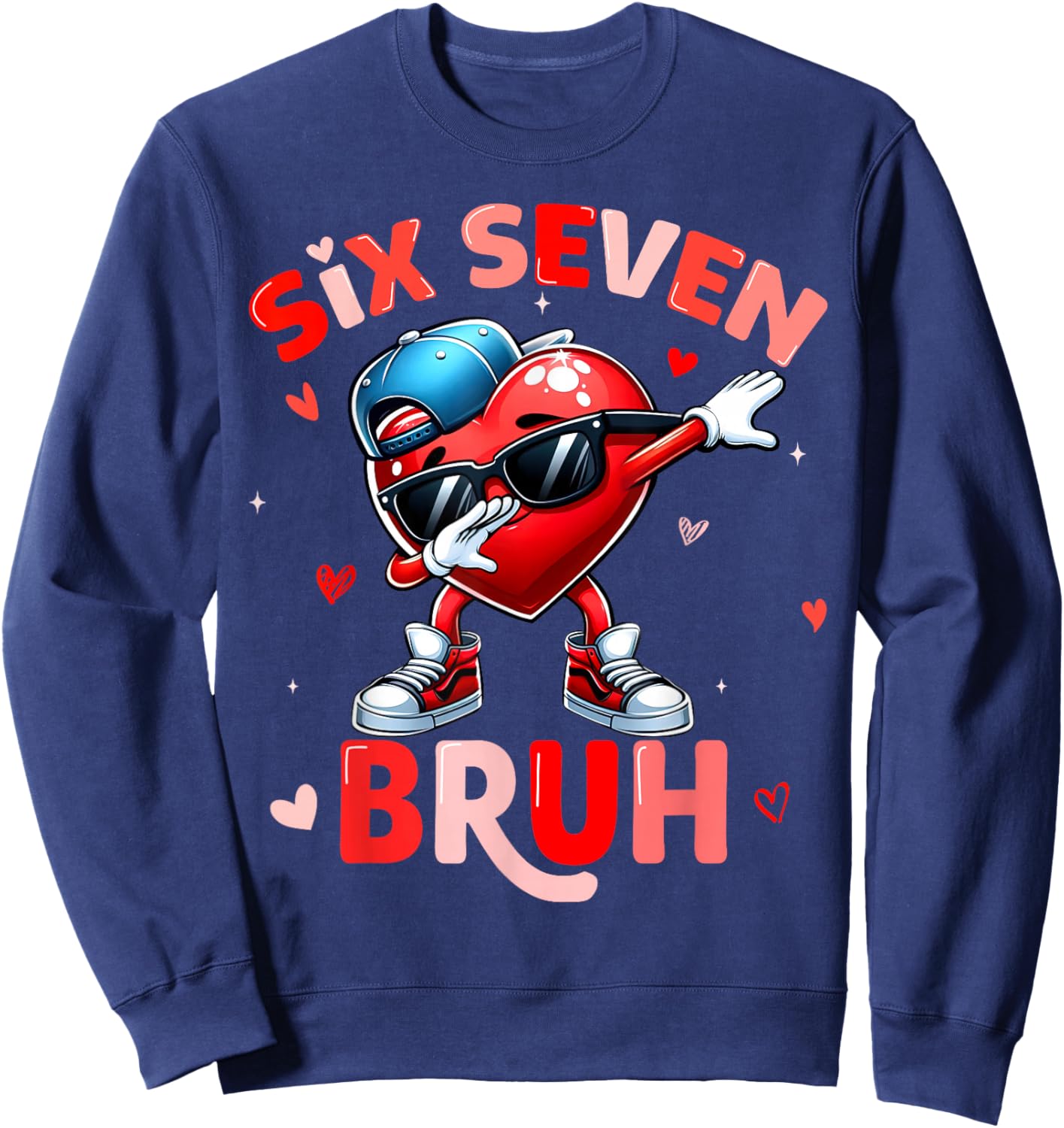 67 Meme 6 7 Heart Dabbing Six Seven Valentines Day Boys Kids Sweatshirt - Sweatshirt | Navy