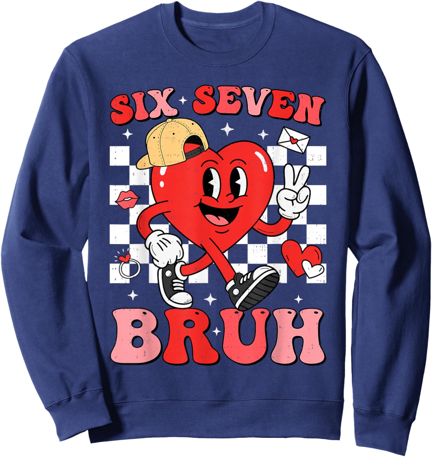 Six Seven Bruh Heart 6 7 Meme Funny Valentines Day Boys Kids Sweatshirt - Sweatshirt | Navy