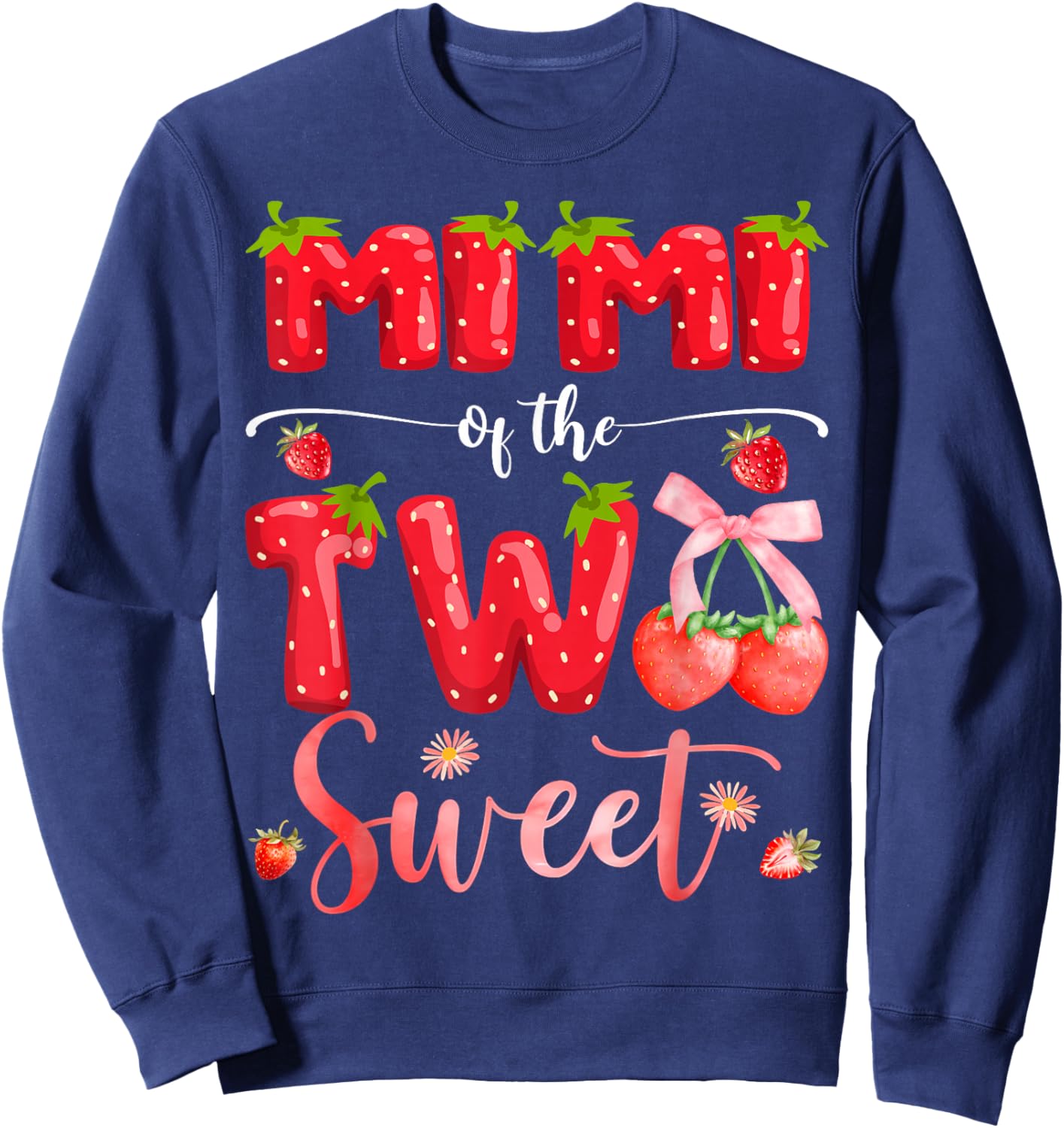 Mimi of The Two Sweet 2nd Birthday Girl Strawberry Sweatshirt - Sweatshirt | Navy