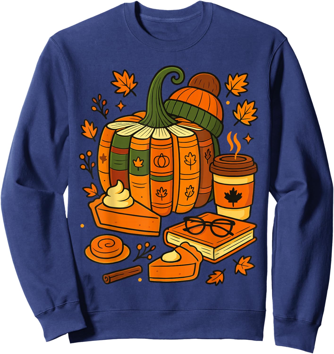 Retro Fall Pumpkin Books Autumn Reading Halloween Teacher Sweatshirt - Sweatshirt | Navy