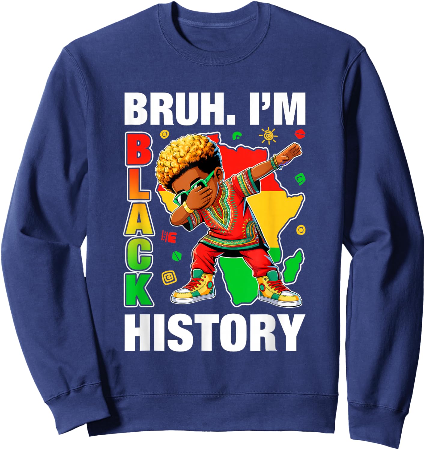 I Am Black History Dabbing Afro Men Boy Black History Month Sweatshirt - Sweatshirt | Navy