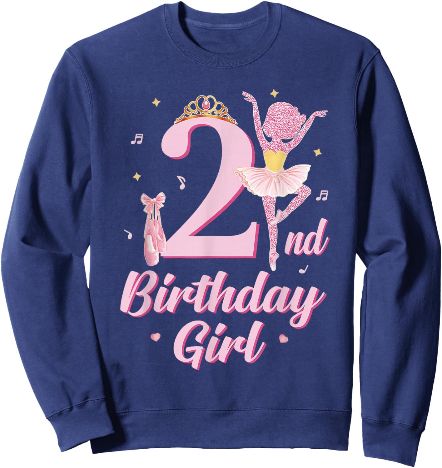 Ballerina 2nd Birthday Party Pink Ballet Tutu Cute 2 Yrs Old Sweatshirt - Sweatshirt | Navy