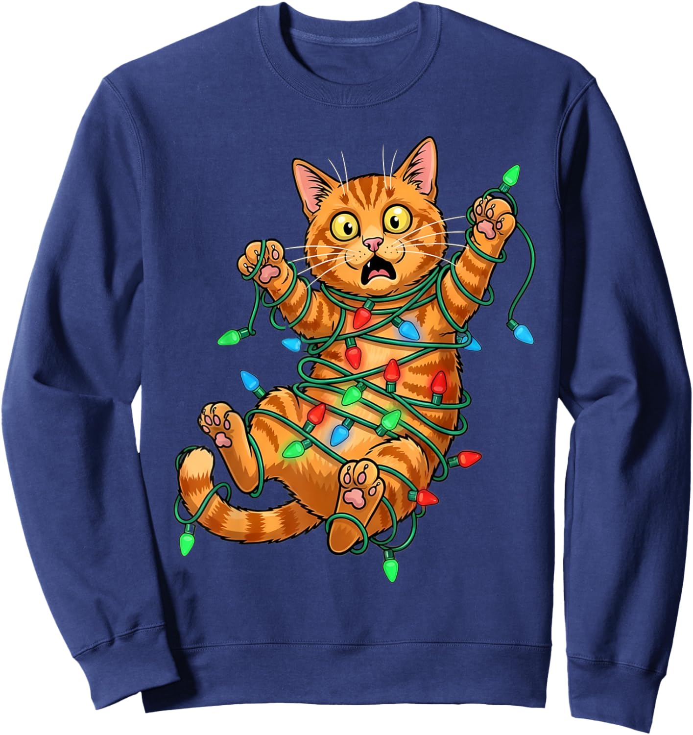 Funny Orange Cat Christmas Light Catmus Sweatshirt - Sweatshirt | Navy