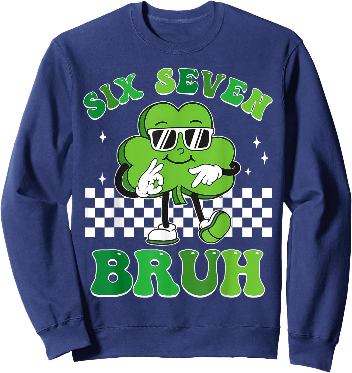 Boys St Patricks Day 6 7 Six Seven 67 Kids Girls Shamrock Sweatshirt - Sweatshirt | Navy