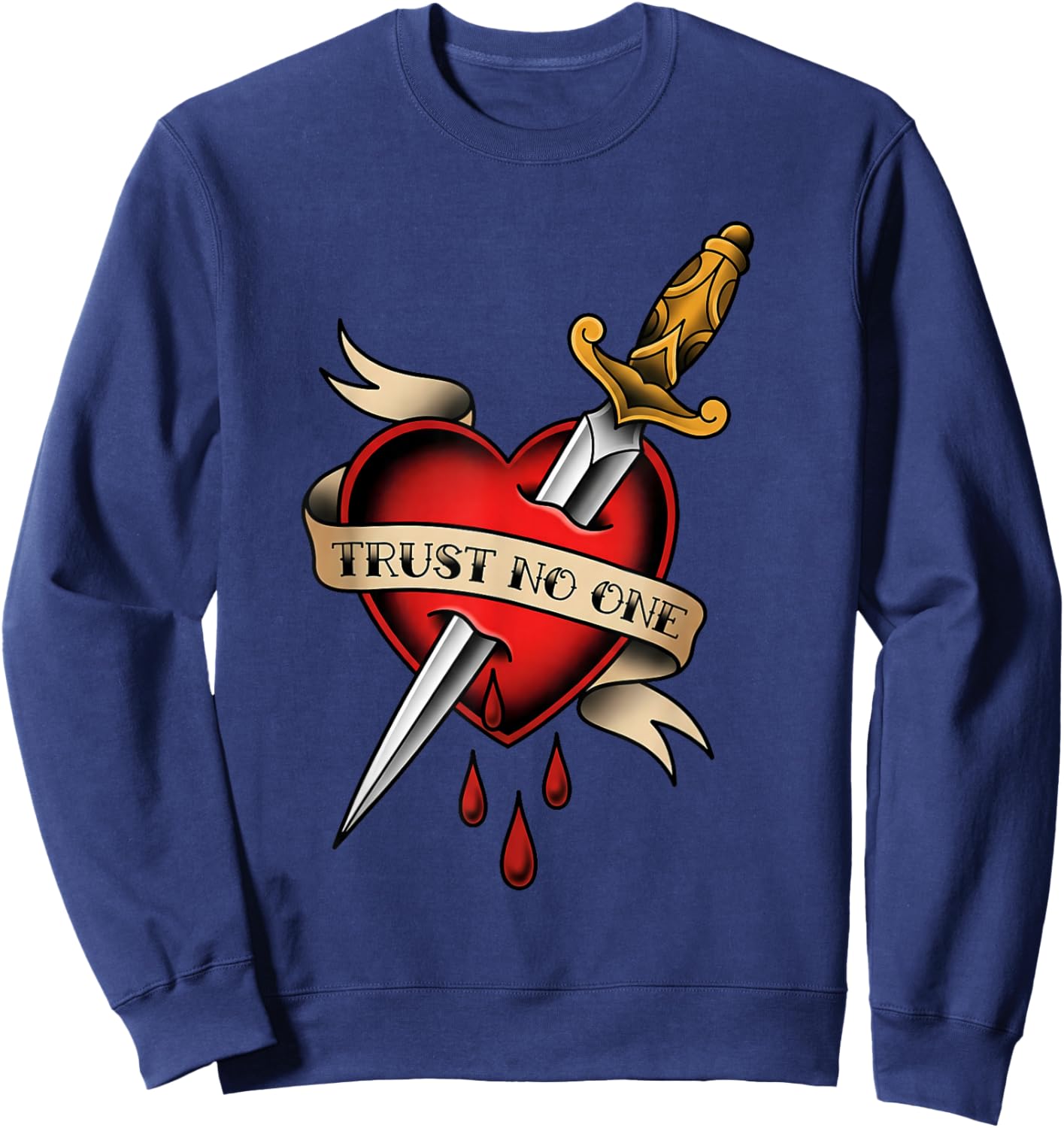 Trust No One Dagger Through Heart Tattoo Sweatshirt - Sweatshirt | Navy