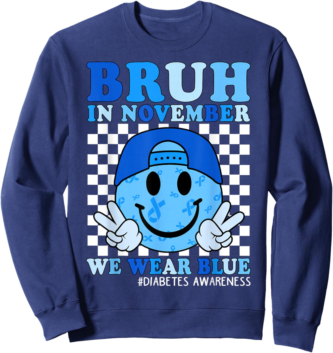 Boys Bruh in November We Wear Blue Diabetes Awareness Kids Sweatshirt - Sweatshirt | Navy
