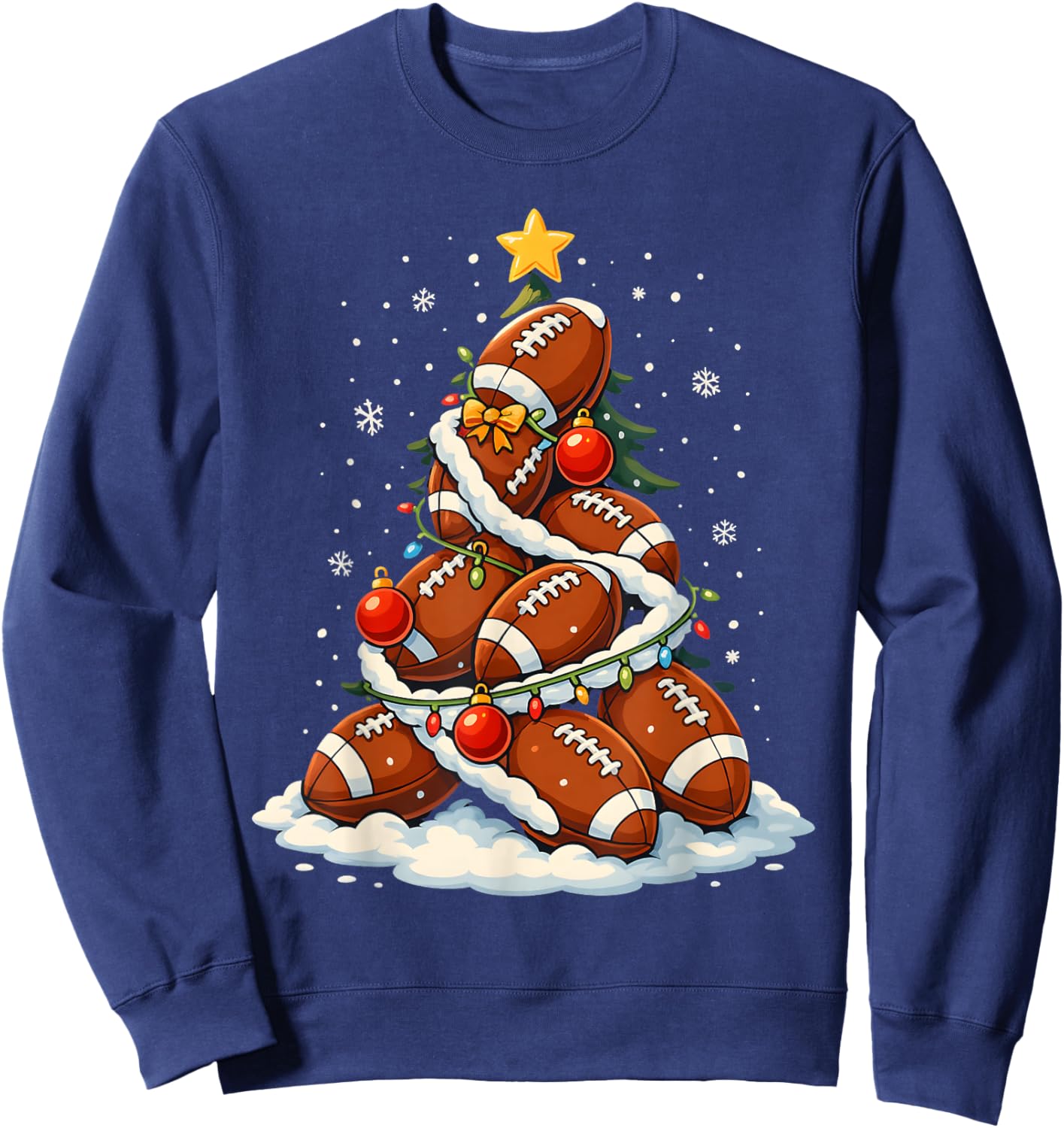 Football Christmas Tree Lights Santa Sport Player Lover Xmas Sweatshirt - Sweatshirt | Navy