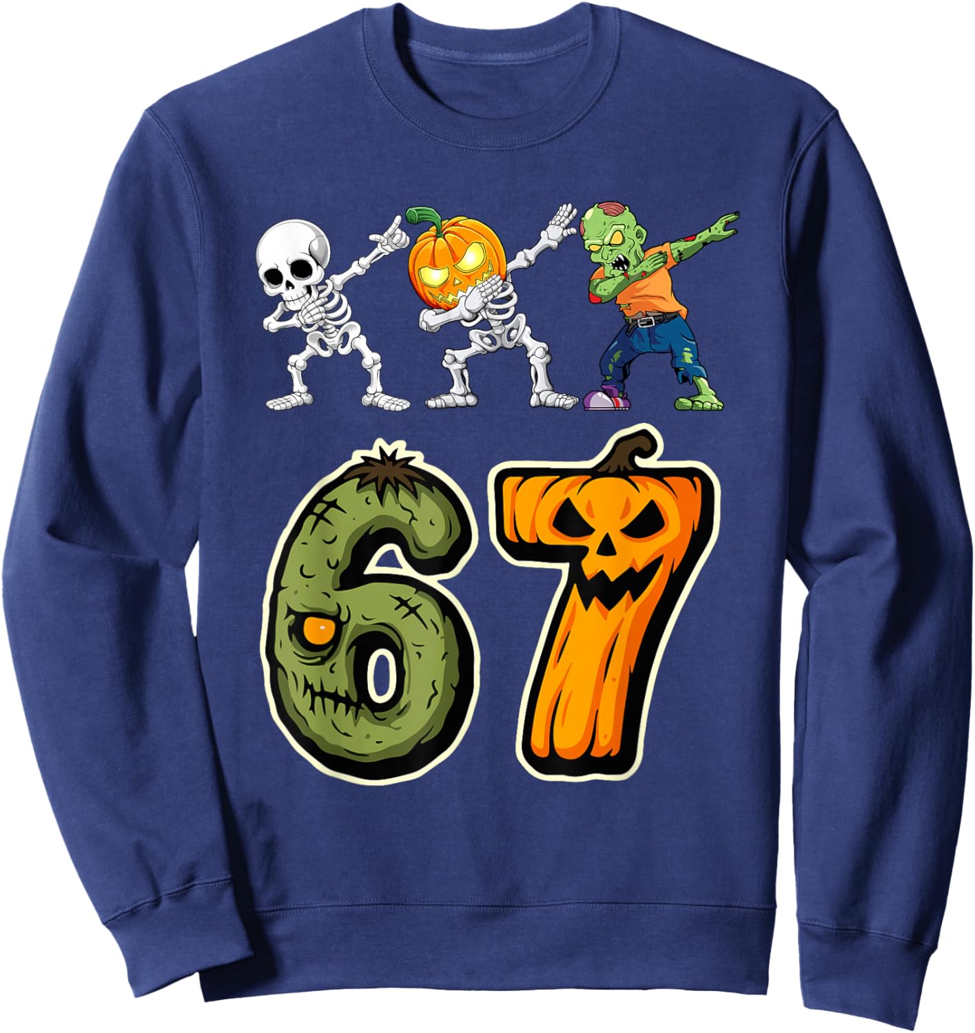 Dabbing Halloween Boys Six Seven 67 Meme Funny Kids Costume Sweatshirt - Sweatshirt | Navy