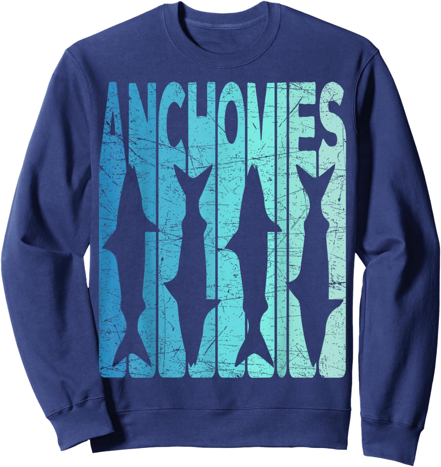 Anchovies Vintage Anchovies Fishing Retro Seafood Sweatshirt - Sweatshirt | Navy
