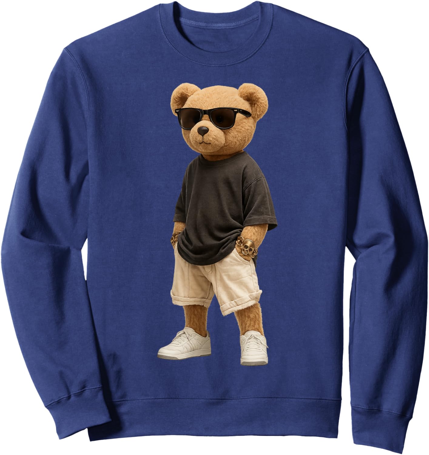 Streetwear Graphic Colorful Hip Hop Teddy Bear Cool Rapper Sweatshirt - Sweatshirt | Navy