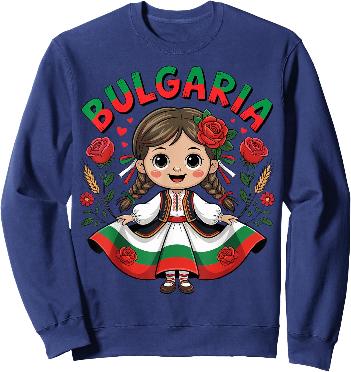 Cute Bulgarian Girl in Traditional Folk Dress for Kids Sweatshirt - Sweatshirt | Navy