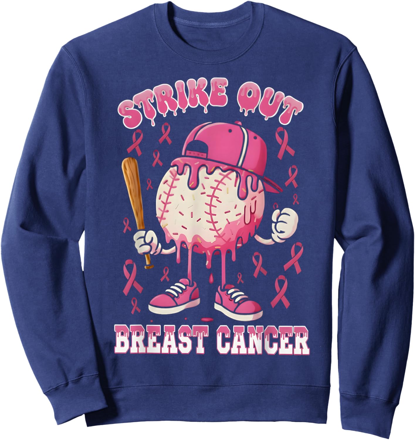 Baseball Drip Ice Cream Strike Out Breast Cancer Awareness Sweatshirt - Sweatshirt | Navy