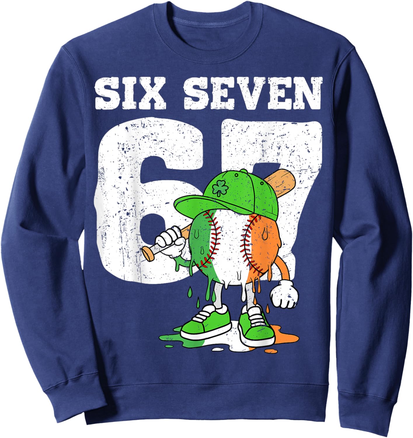 Boys St Patricks Day 67 Six Seven Baseball Ice Cream Drip Sweatshirt - Sweatshirt | Navy