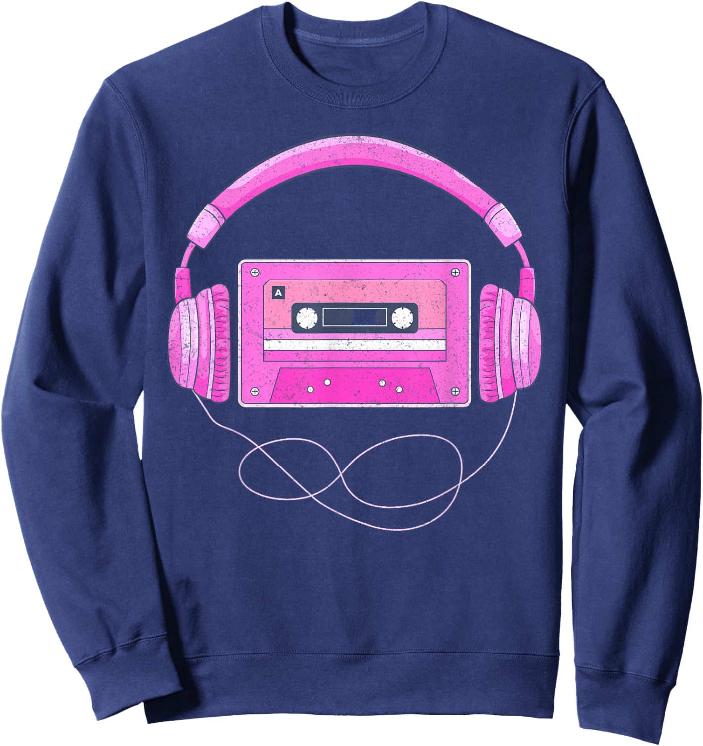 Love 80's 90's Music Retro Style Vintage Headphone Music DJ Sweatshirt - Sweatshirt | Navy