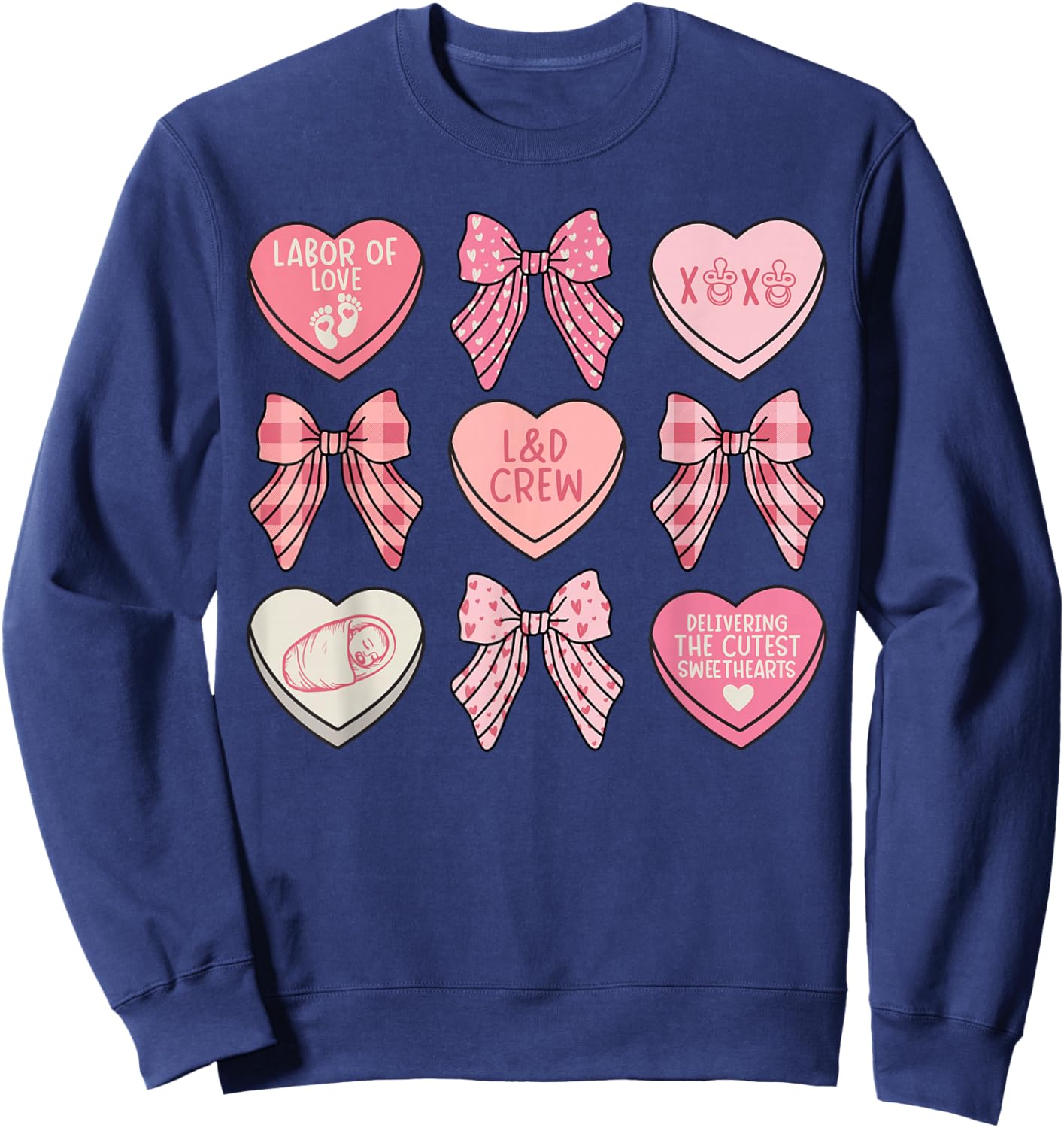 Labor and Delivery Nurse Valentine Hearts Coquette L&D Nurse Sweatshirt - Sweatshirt | Navy