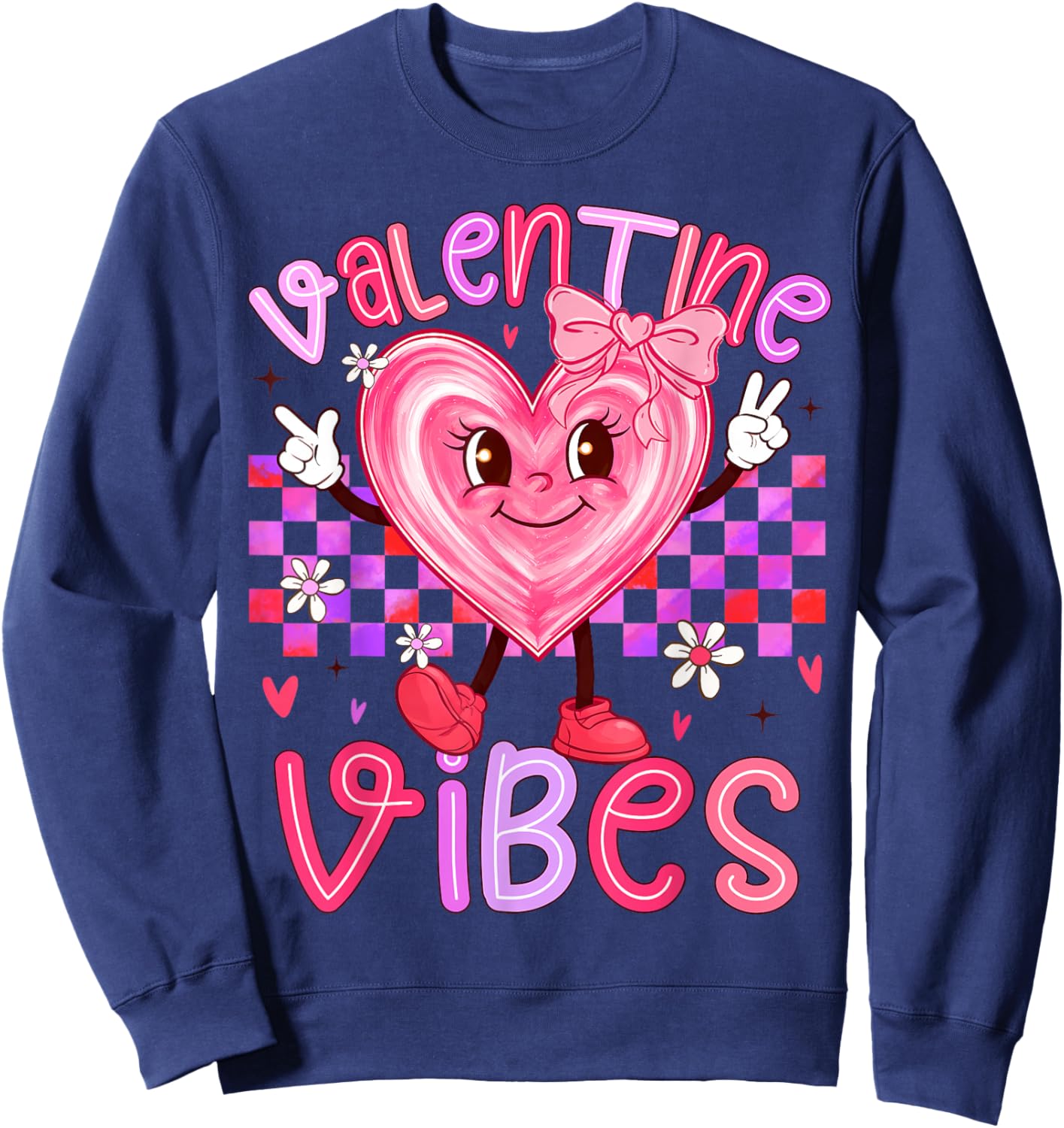 Valentine Vibes Cute Girl Happy Valentines Day Preppy Sweatshirt - Sweatshirt | Navy