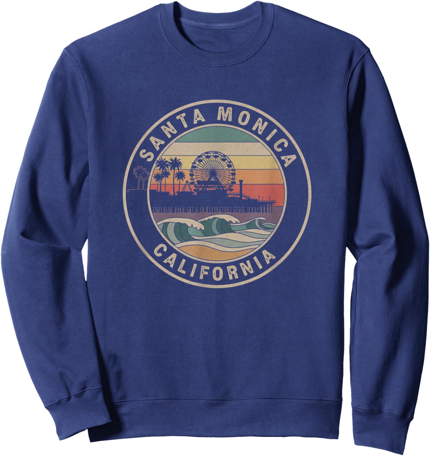 Retro Santa Monica California Drawing Art Design Sweatshirt - Sweatshirt | Navy