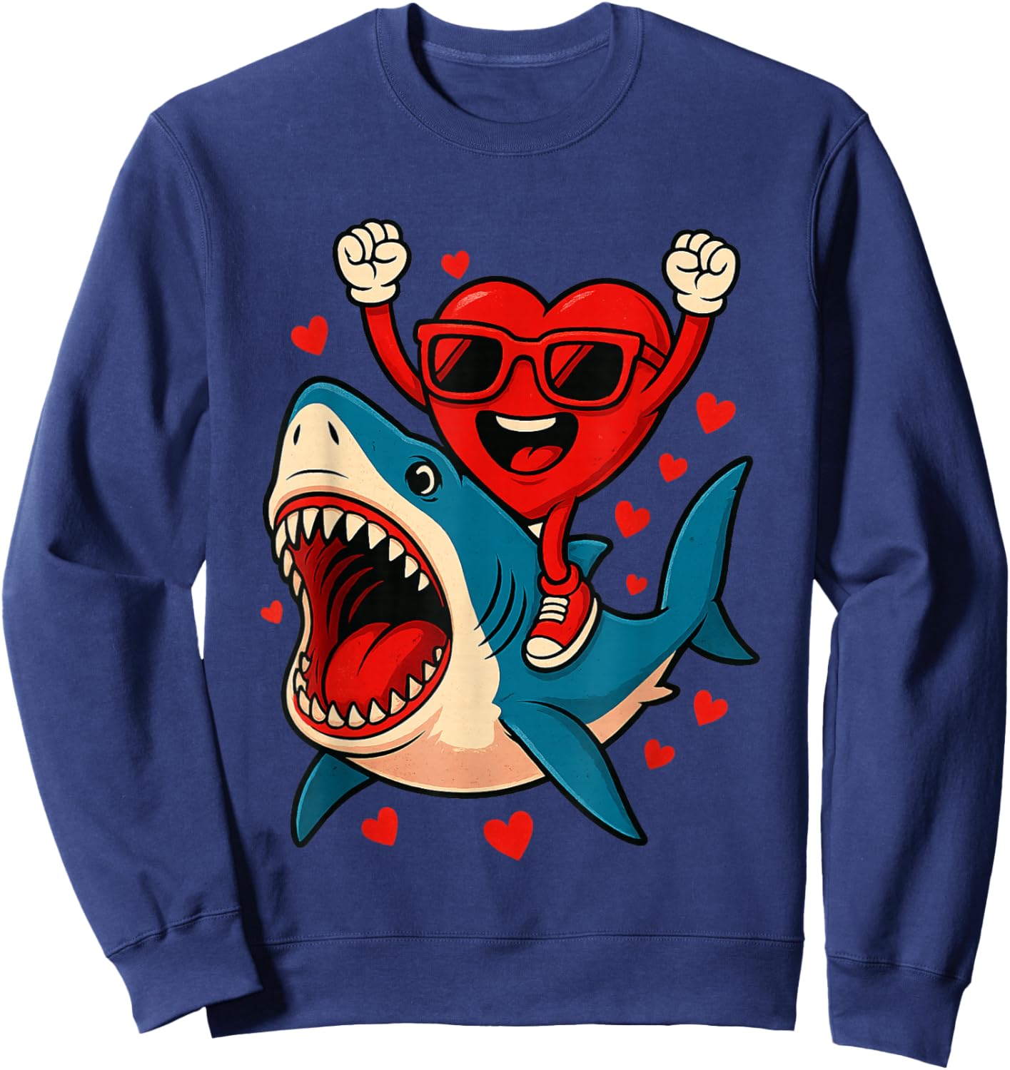 Valentines Day Heart Riding Shark Funny Toddler Boys Kids Sweatshirt - Sweatshirt | Navy