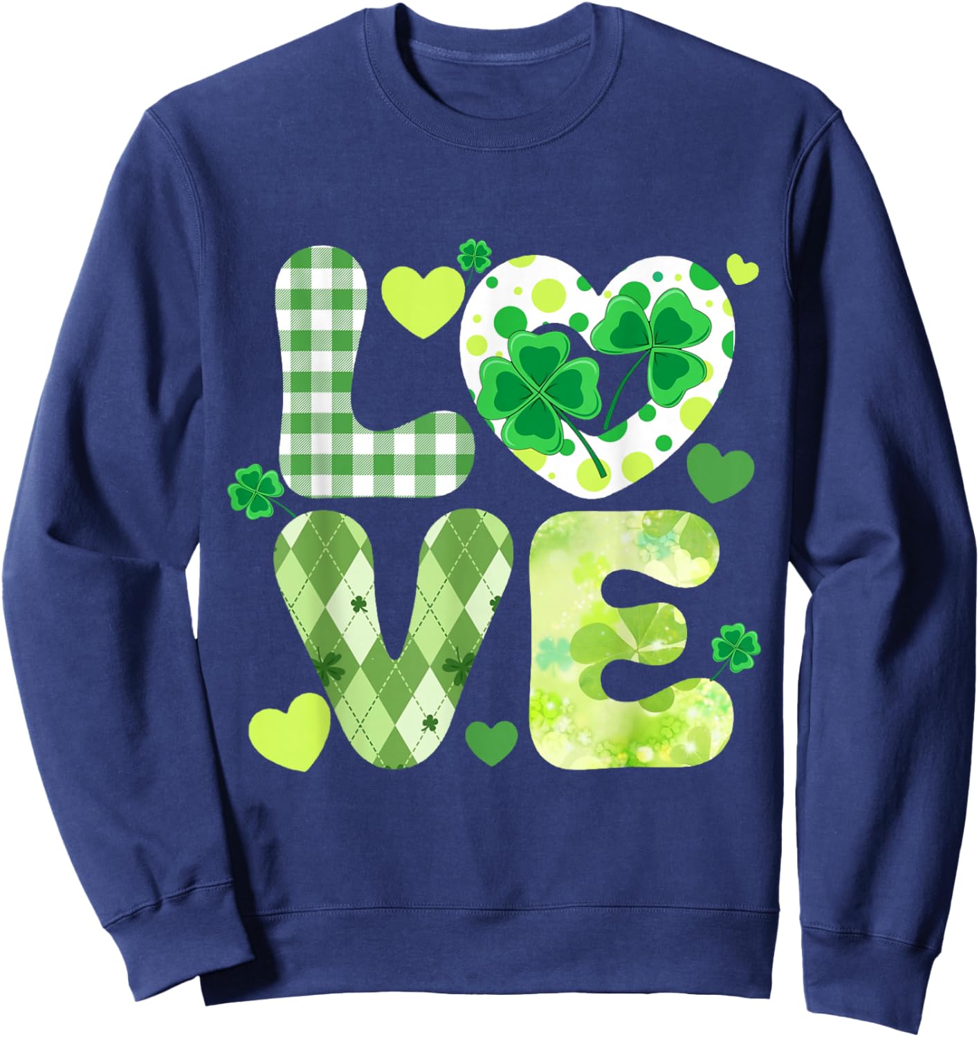 Love St Patrick Day Shamrock Clover Lucky Irish Girls Women Sweatshirt - Sweatshirt | Navy