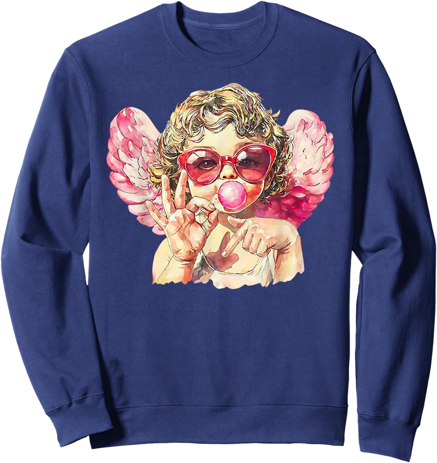 Cute Cupid 67 Trend Bubblegum Pink Valentine Art Sweatshirt - Sweatshirt | Navy