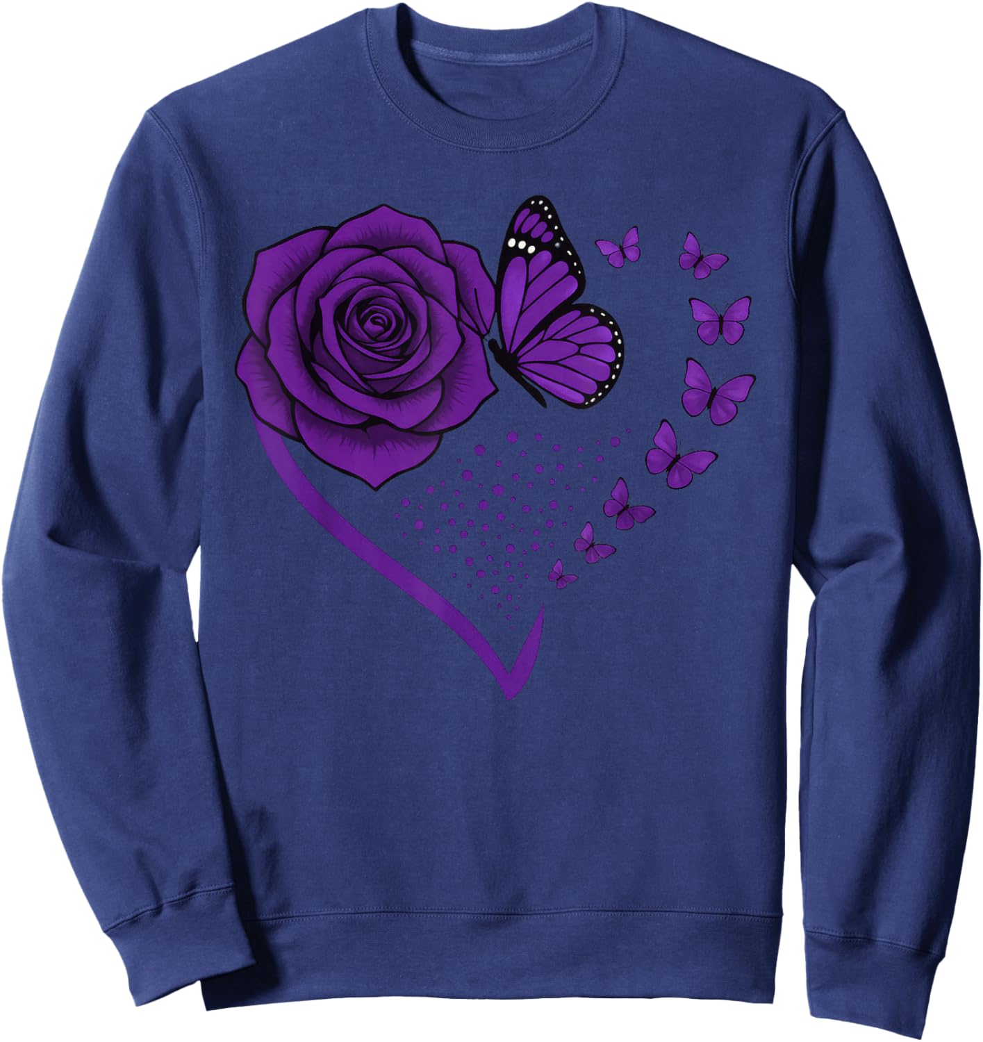 Rose Butterfly Heart Purple Flower Floral Sweatshirt - Sweatshirt | Navy
