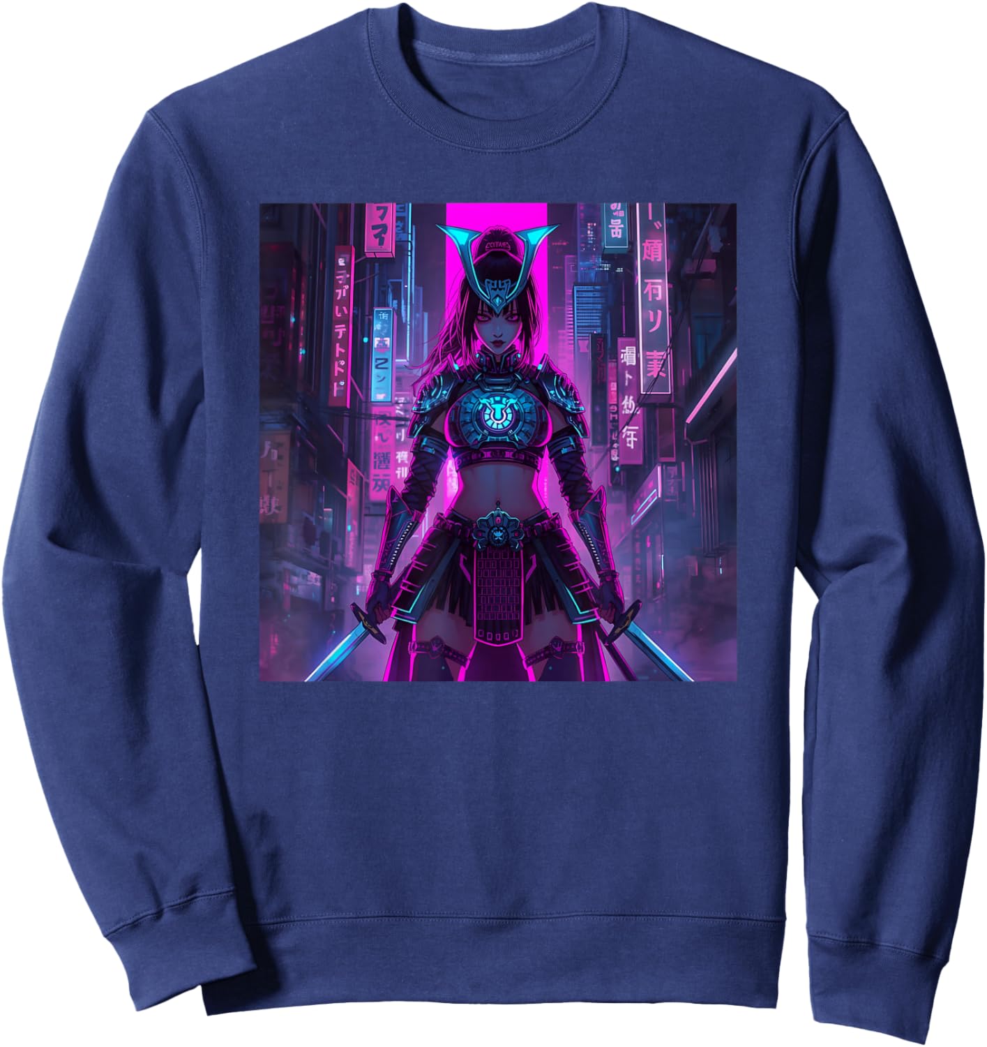 Cyberpunk Neons Samurai Japanese Art Wowen Sweatshirt - Sweatshirt | Navy