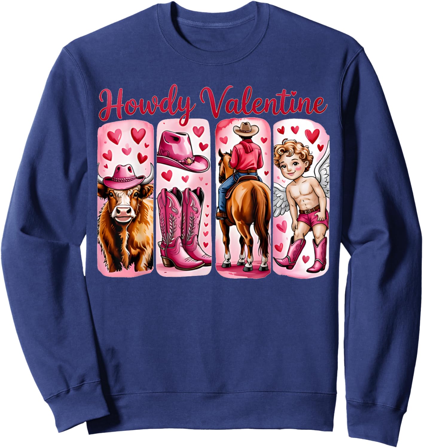 Howdy Valentine Retro Cowboy Western Love Sweatshirt - Sweatshirt | Navy