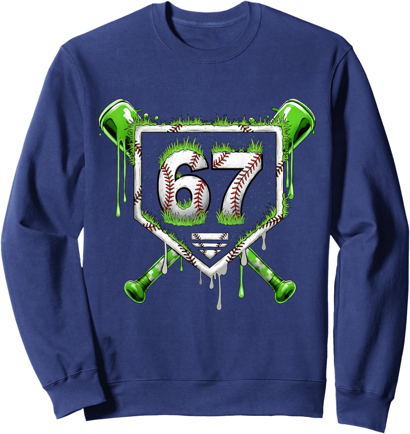 Baseball Ice Cream Drip Number 67 Player 67th Birthday Kids Sweatshirt - Sweatshirt | Navy