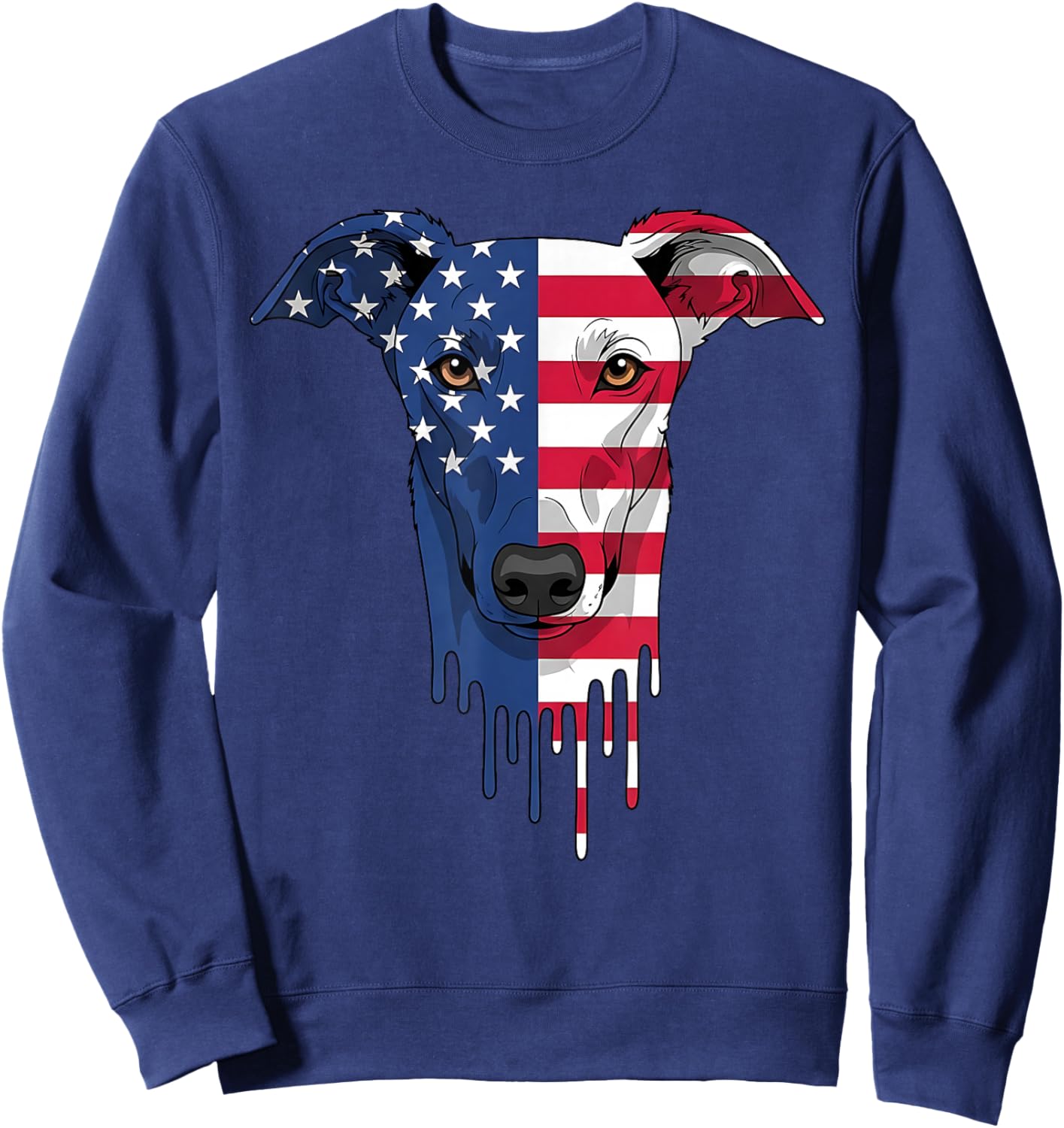 4th of July Greyhound Dog American Flag Patriotic Sweatshirt - Sweatshirt | Navy